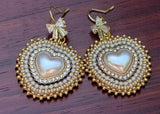 Cream gold heart pearl & bows beaded earrings