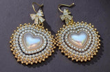 Cream gold heart pearl & bows beaded earrings