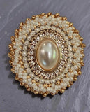 Cream gold oval pearl & bows beaded earrings