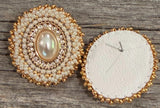 Cream gold oval pearl & bows beaded earrings
