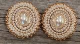 Cream gold oval pearl & bows beaded earrings