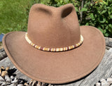 Cream, red & gold beaded round hatband, Indigenous beaded round necklace