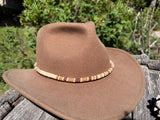 Cream, red & gold beaded round hatband, Indigenous beaded round necklace