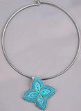 First Nations beaded blue & silver necklace, beaded star necklace,
