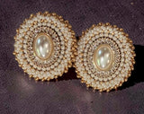 Cream gold oval pearl & bows beaded earrings