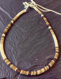 Cream, red & gold beaded round hatband, Indigenous beaded round necklace