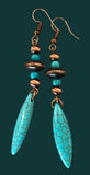 Turquoise dagger with copper accent earrings