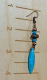 Turquoise dagger with copper accent earrings