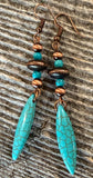 Turquoise dagger with copper accent earrings