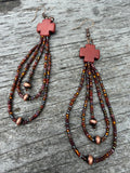 Brown Navajo cross fringe loop earrings