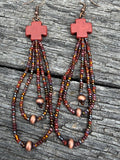 Brown Navajo cross fringe loop earrings
