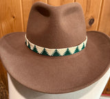 Beaded cream & green pine tree hat band