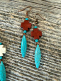 Turquoise cross earrings, beaded turquoise bar earrings, Navajo cross dagger earrings Southwestern Turquoise Cross Dangle Earrings