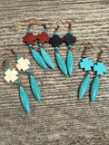 Turquoise cross earrings, beaded turquoise bar earrings, Navajo cross dagger earrings Southwestern Turquoise Cross Dangle Earrings