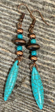 Turquoise dagger with copper accent earrings