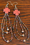 Brown Navajo cross fringe loop earrings