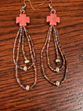 Brown Navajo cross fringe loop earrings