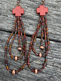 Brown Navajo cross fringe loop earrings