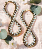 Infinite beaded hoop earrings, white gold beaded hoop earrings