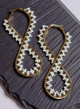 Infinite beaded hoop earrings, white gold beaded hoop earrings