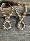 Infinite beaded hoop earrings, white gold beaded hoop earrings