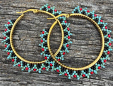 Picasso turquoise beaded hoop earrings