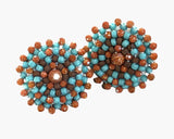 Goldstone with turquoise & brown Toho beaded small stud earrings