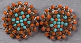 Beaded Goldstone turquoise & brown small stud earrings