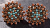 Beaded Goldstone turquoise & brown small stud earrings