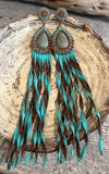 Goldstone sunset leather fringe earrings