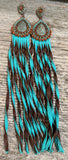 Goldstone sunset leather fringe earrings