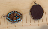 Southwestern Wood Earrings, Beaded Zia Sun Symbol Dangle Earrings