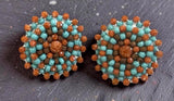 Goldstone with turquoise & brown Toho beaded small stud earrings