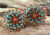 Goldstone with turquoise & brown Toho beaded small stud earrings