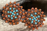 Beaded Goldstone turquoise & brown small stud earrings