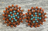 Beaded Goldstone turquoise & brown small stud earrings