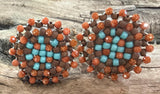 Beaded Goldstone turquoise & brown small stud earrings