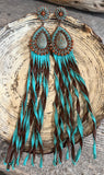 Goldstone sunset leather fringe earrings