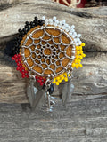 Copper Beaded Badge Reel, Native American Beadwork ID Holder