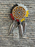Copper Beaded Badge Reel, Native American Beadwork ID Holder