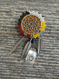 Copper Beaded Badge Reel, Native American Beadwork ID Holder