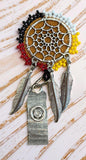 Copper Beaded Badge Reel, Native American Beadwork ID Holder