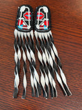 Beaded Native American fringe inlay earrings, black and white fringe earrings