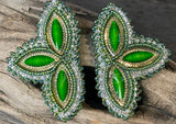 Olive Khaki green beaded earrings