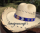 Royal blue beaded Cowboy Hat band, native father cowboy hat band, Western hatband, feather hatband, beaded Native hatband