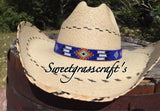 Royal blue beaded Cowboy Hat band, native father cowboy hat band, Western hatband, feather hatband, beaded Native hatband