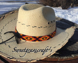Beaded black Cowboy Hat band, black & red hatband, Native American Beaded Cowboy Hat band, Western wear, Rodeo wear