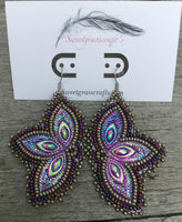 Mardi Gras earrings, Native American Beaded Earrings, native beadwork, beaded earrings, purple earrings, regalia