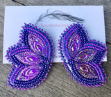 Native American beaded purple earrings, native beadwork, butterfly earrings, flower earrings, beaded earrings, powwow earrings