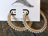 2” gold & white beaded hoop earrings, beaded hoop earrings, Native beaded earrings, summer earrings, statement earrings, white hoops